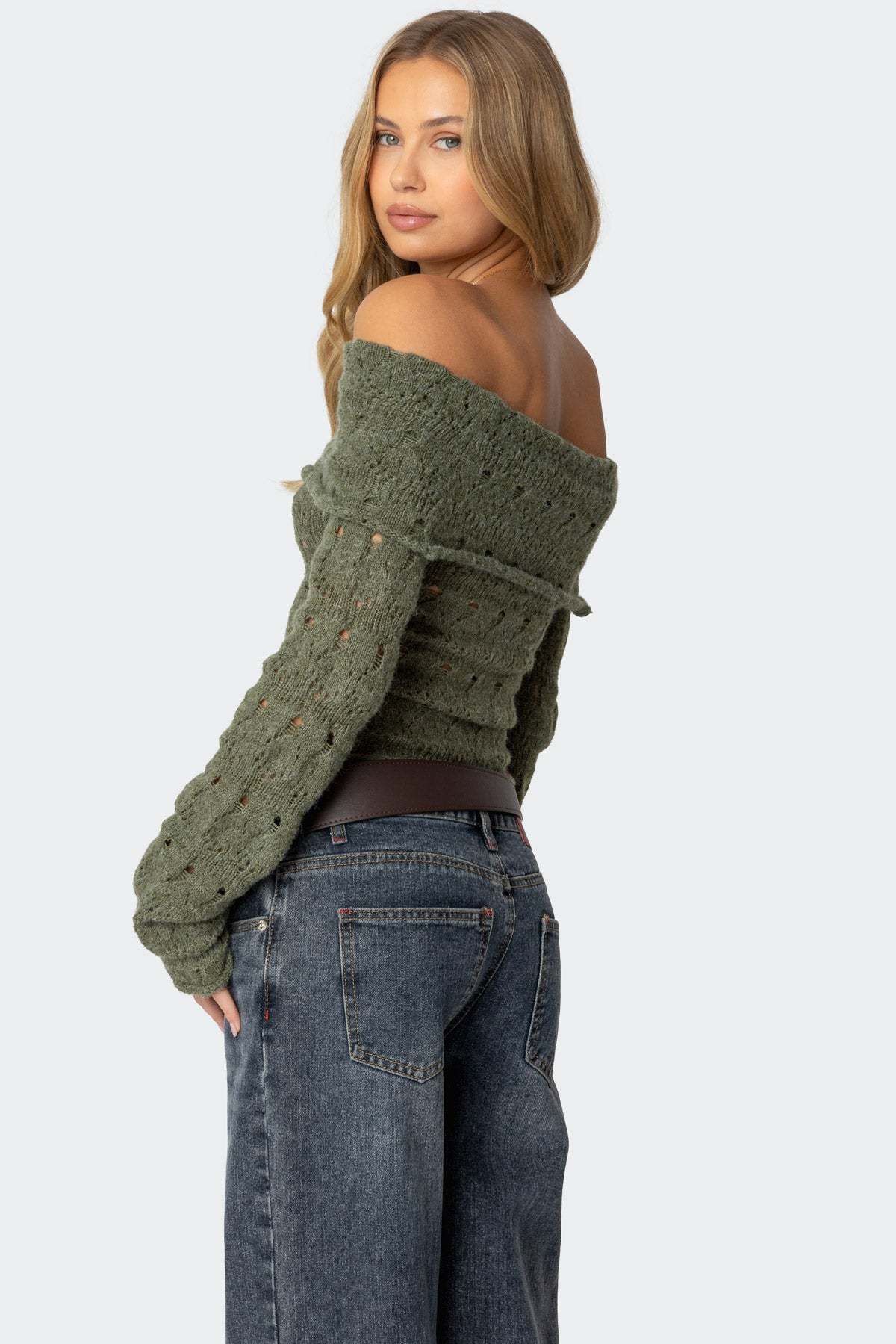 Kenna Fold Over Knit Top - GREEN