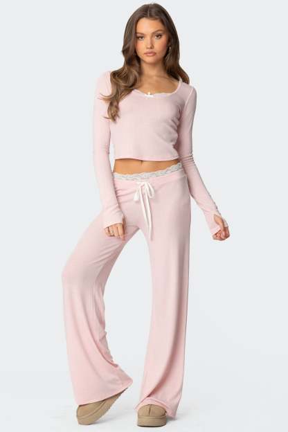 Peekaboo Lace Pants - PINK