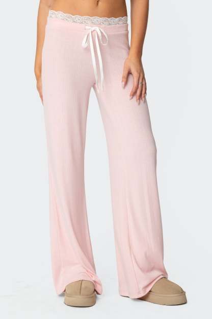 Peekaboo Lace Pants - PINK