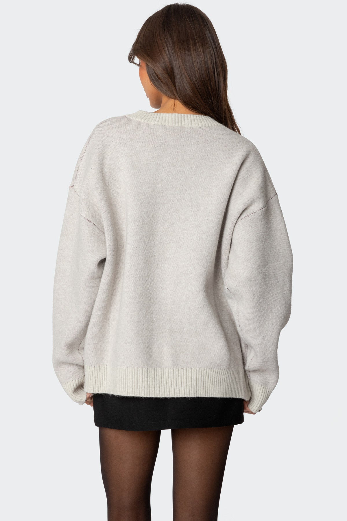 Cherry 3 Oversized V Neck Sweater - GRAY MELANGE
