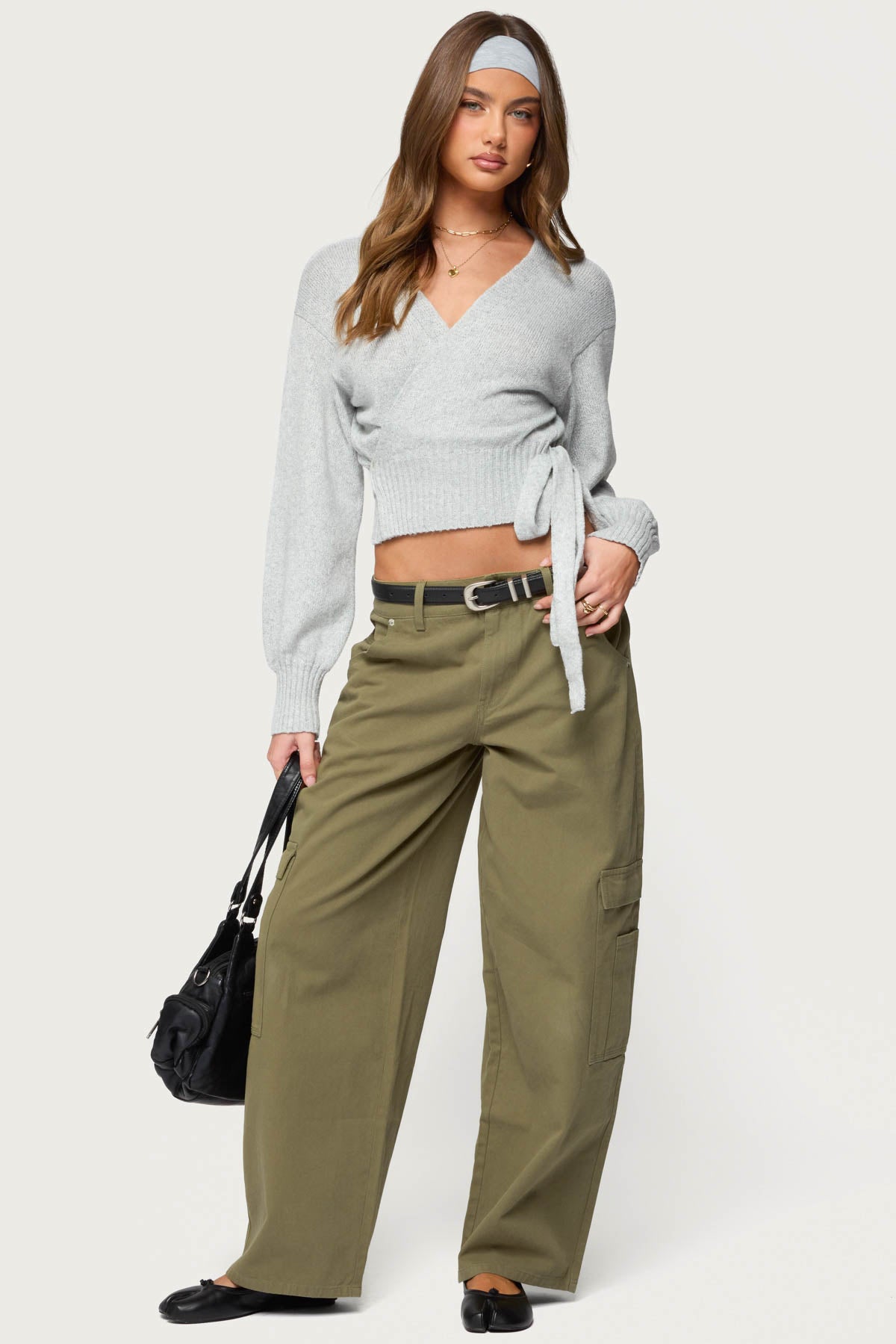 Jadah Low Rise Baggy Cargo Pants - OLIVE-WASHED
