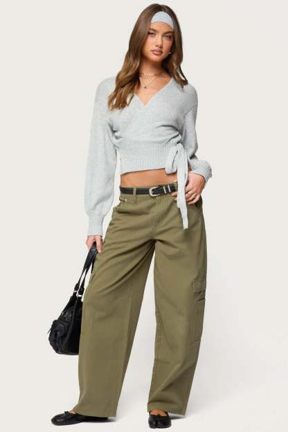 Jadah Low Rise Baggy Cargo Pants - OLIVE-WASHED