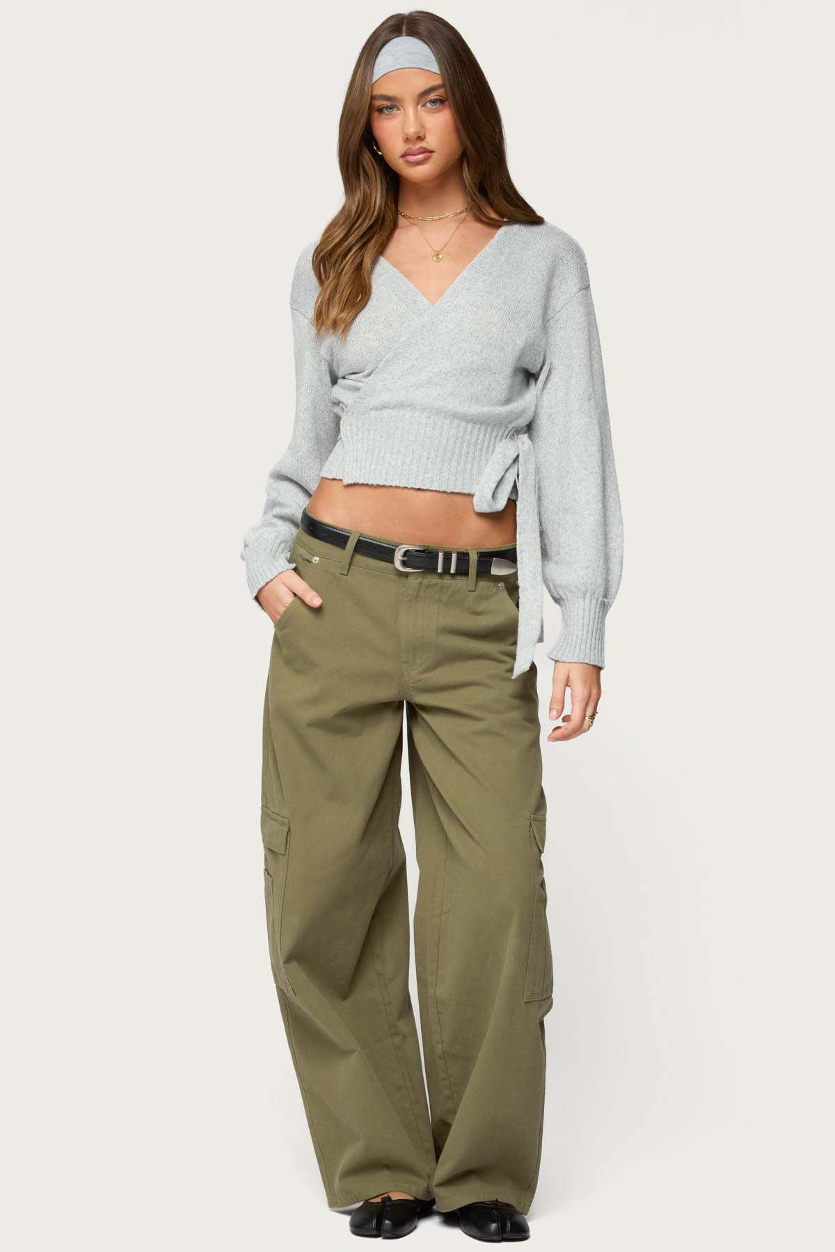 Jadah Low Rise Baggy Cargo Pants - OLIVE-WASHED