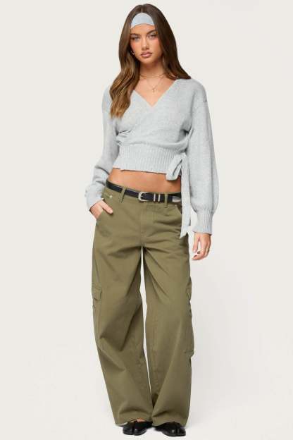 Jadah Low Rise Baggy Cargo Pants - OLIVE-WASHED