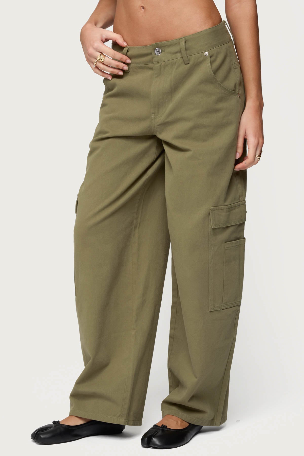Jadah Low Rise Baggy Cargo Pants - OLIVE-WASHED