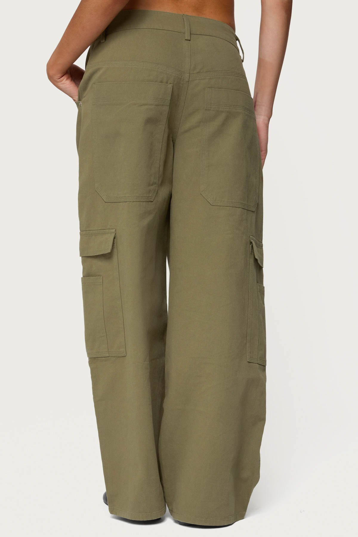 Jadah Low Rise Baggy Cargo Pants - OLIVE-WASHED