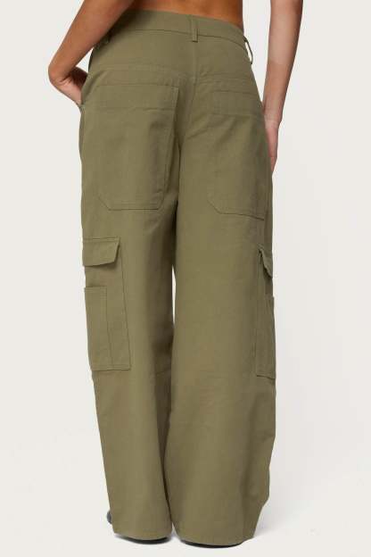 Jadah Low Rise Baggy Cargo Pants - OLIVE-WASHED