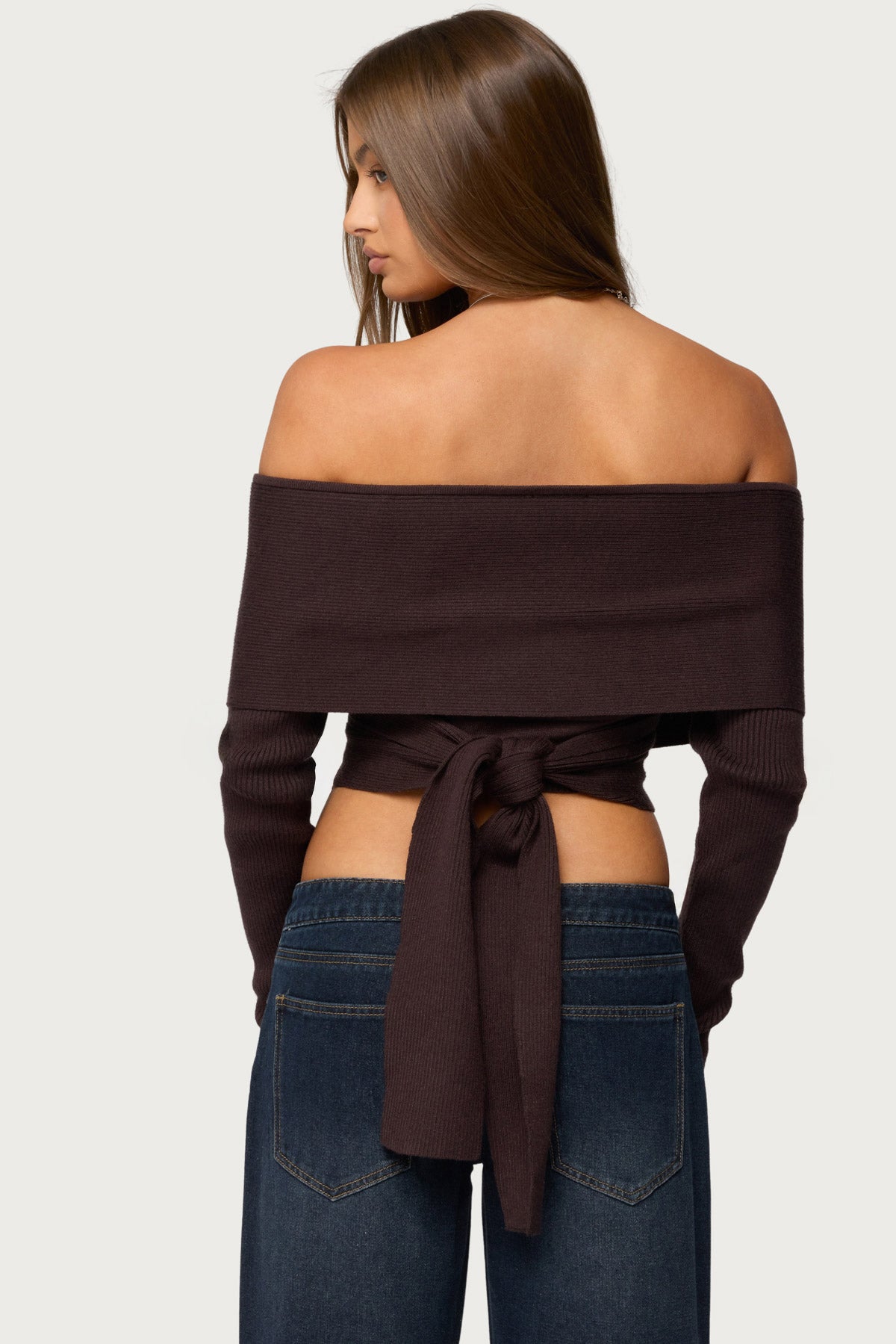 Paulina Off Shoulder Wrap Sweater - BROWN