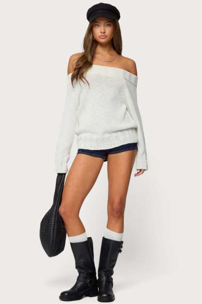 Noemi Off Shoulder Sweater - WHITE