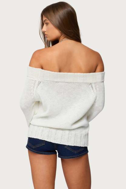 Noemi Off Shoulder Sweater - WHITE