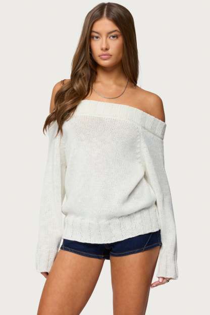 Noemi Off Shoulder Sweater - WHITE