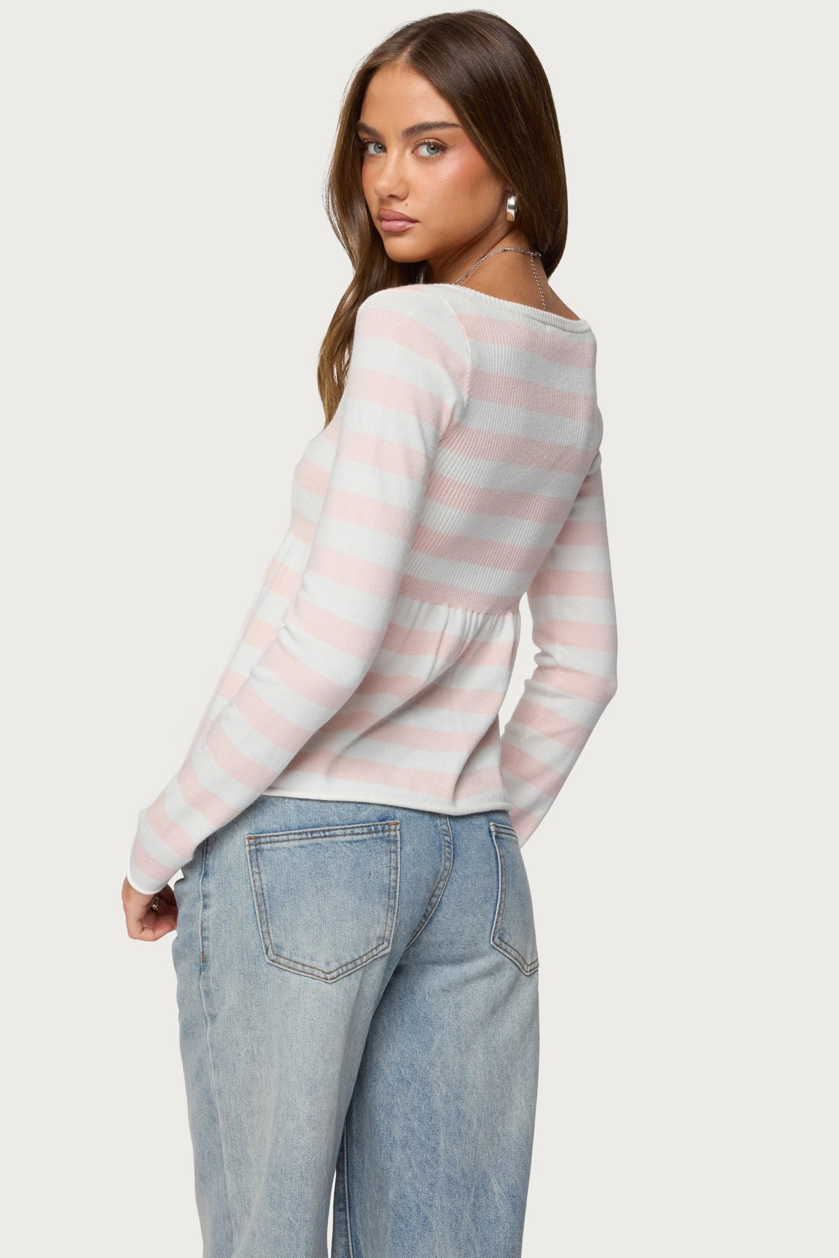 Lockie Striped Knit Babydoll Top - LIGHT-PINK