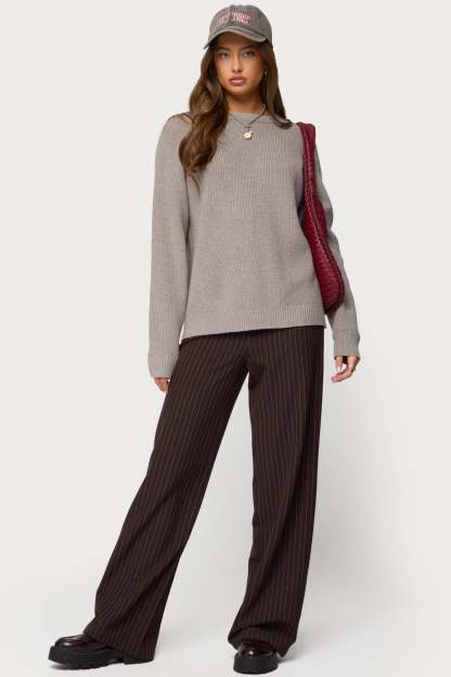 Lavonne Oversized Knit Raglan Sweater - TAUPE
