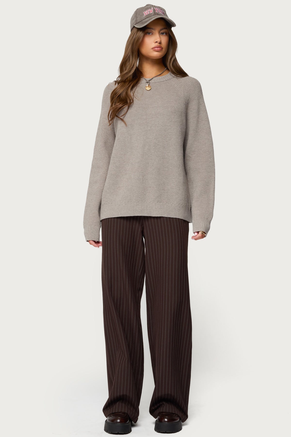 Lavonne Oversized Knit Raglan Sweater - TAUPE