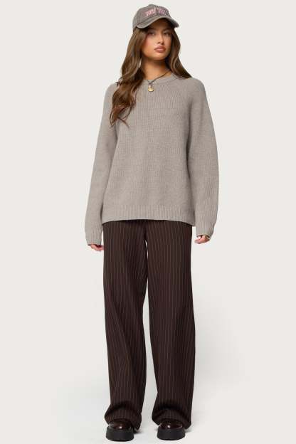 Lavonne Oversized Knit Raglan Sweater - TAUPE