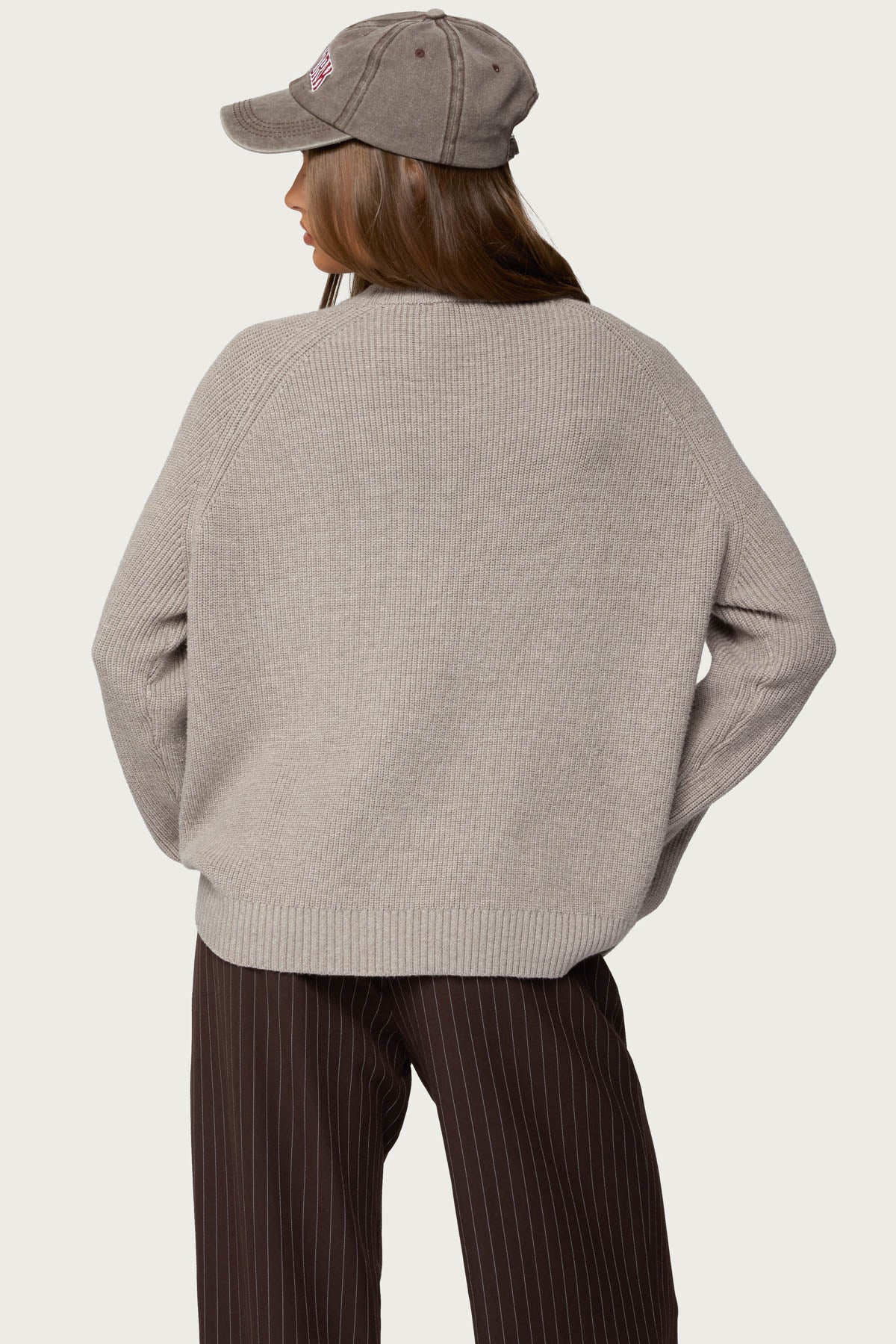 Lavonne Oversized Knit Raglan Sweater - TAUPE
