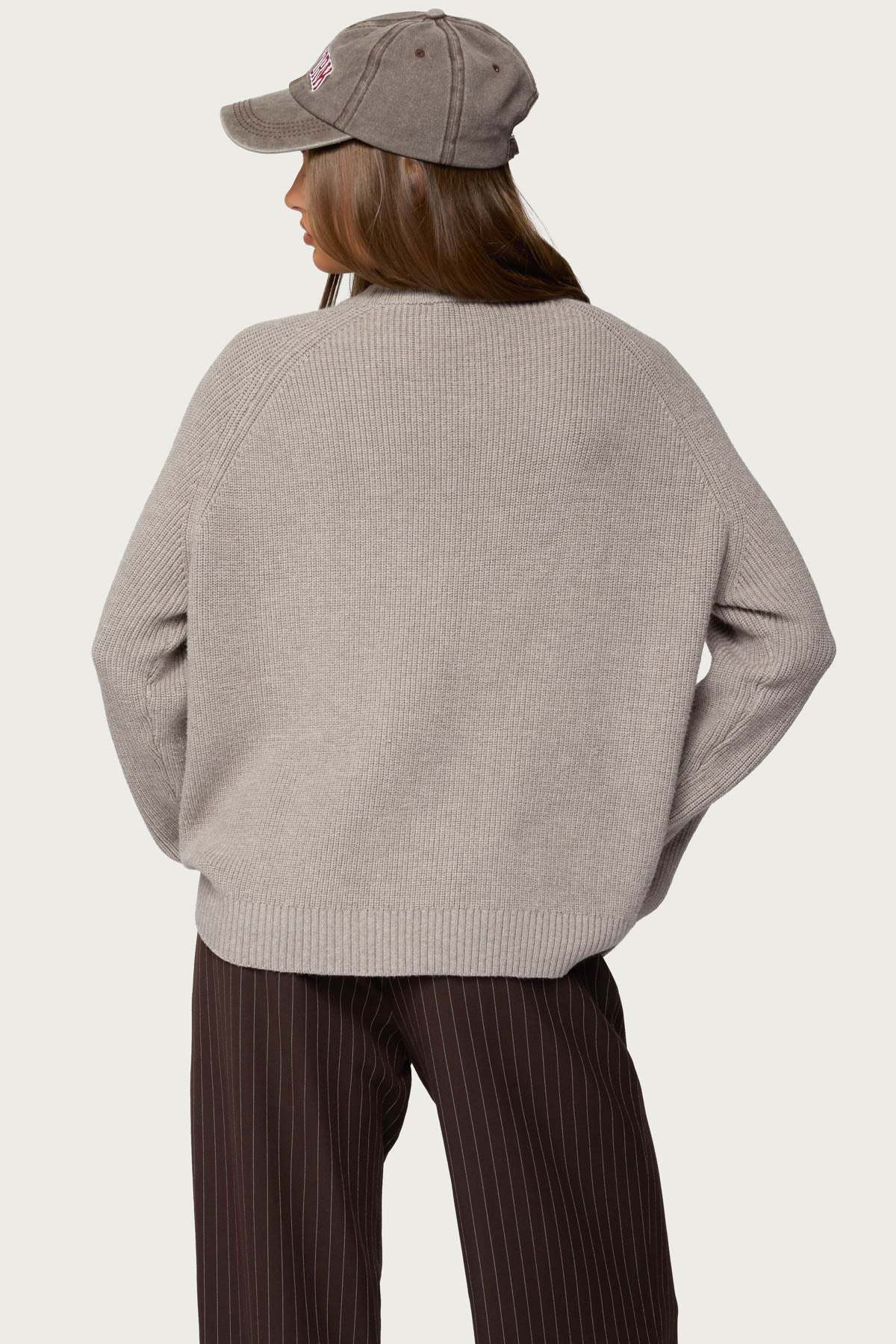 Lavonne Oversized Knit Raglan Sweater - TAUPE
