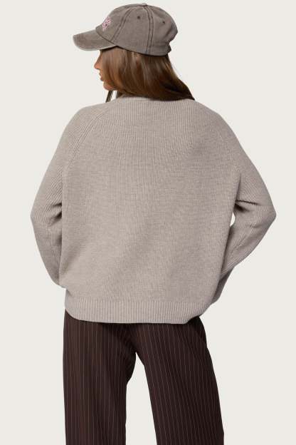 Lavonne Oversized Knit Raglan Sweater - TAUPE