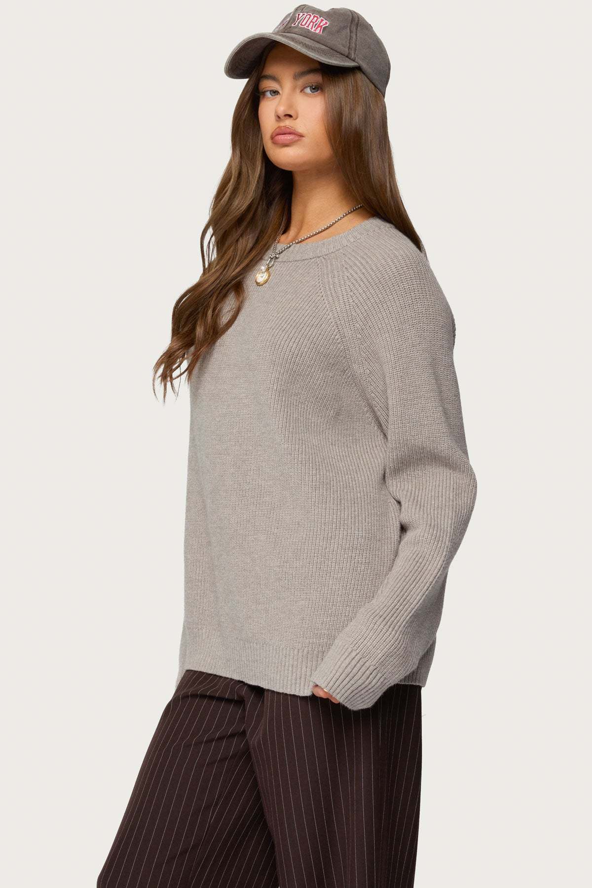 Lavonne Oversized Knit Raglan Sweater - TAUPE