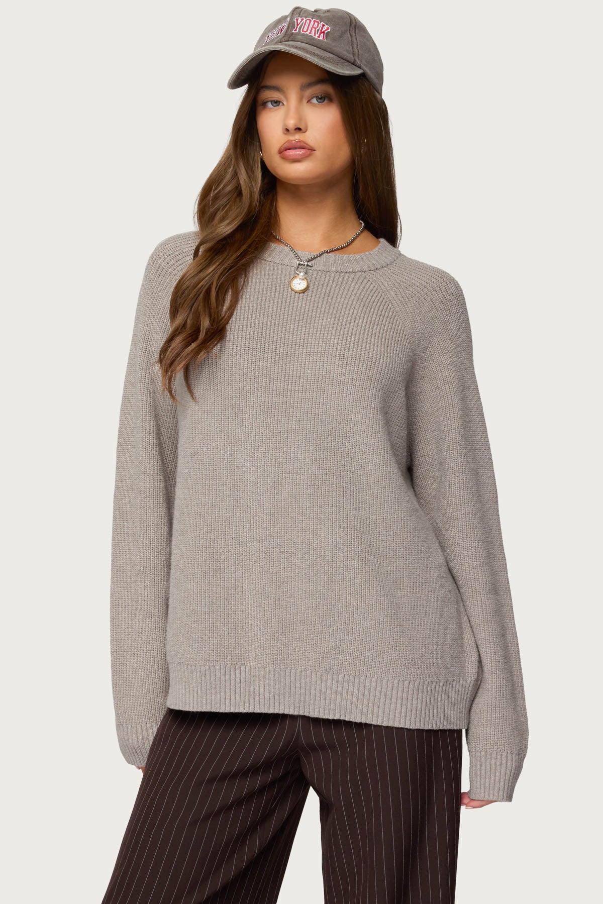 Lavonne Oversized Knit Raglan Sweater - TAUPE