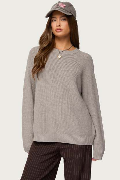 Lavonne Oversized Knit Raglan Sweater - TAUPE