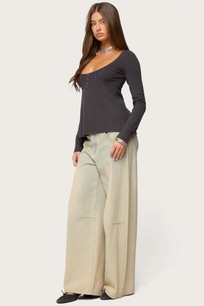 Jaylah Cable Knit Babydoll Top - DARK-GRAY