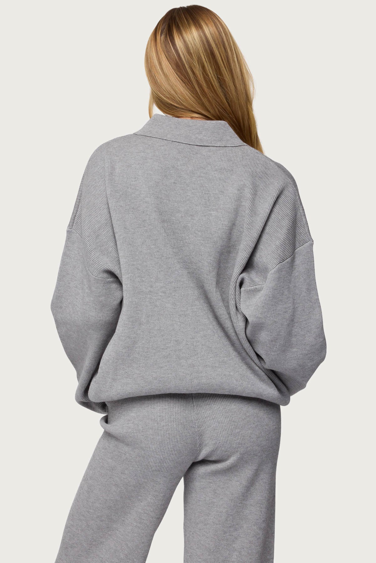 Lorie Oversized Knit Polo Sweater - GRAY-MELANGE