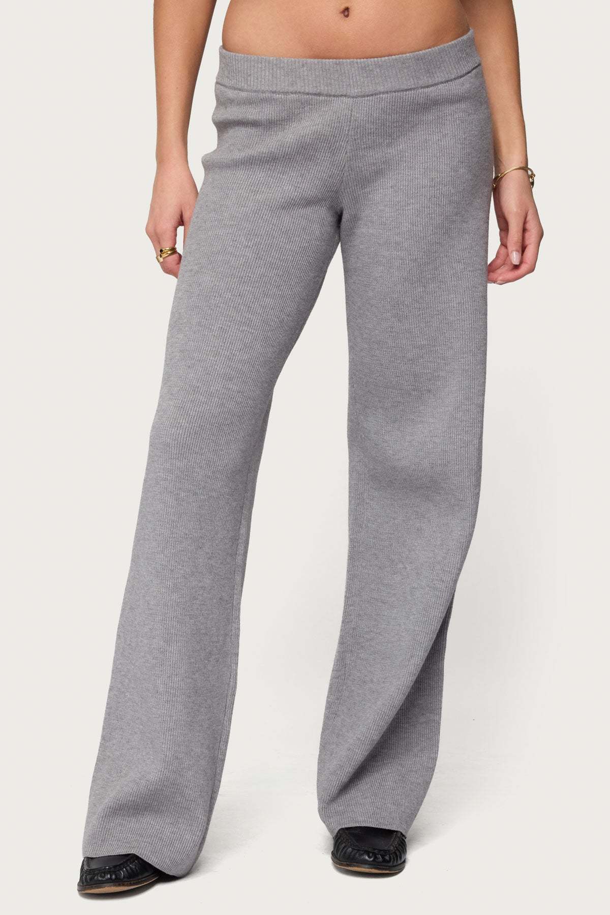 Lorie Wide Leg Knit Pants - GRAY-MELANGE