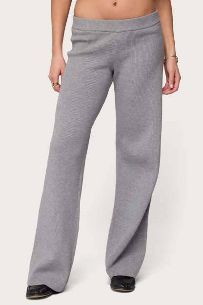 Lorie Wide Leg Knit Pants - GRAY-MELANGE