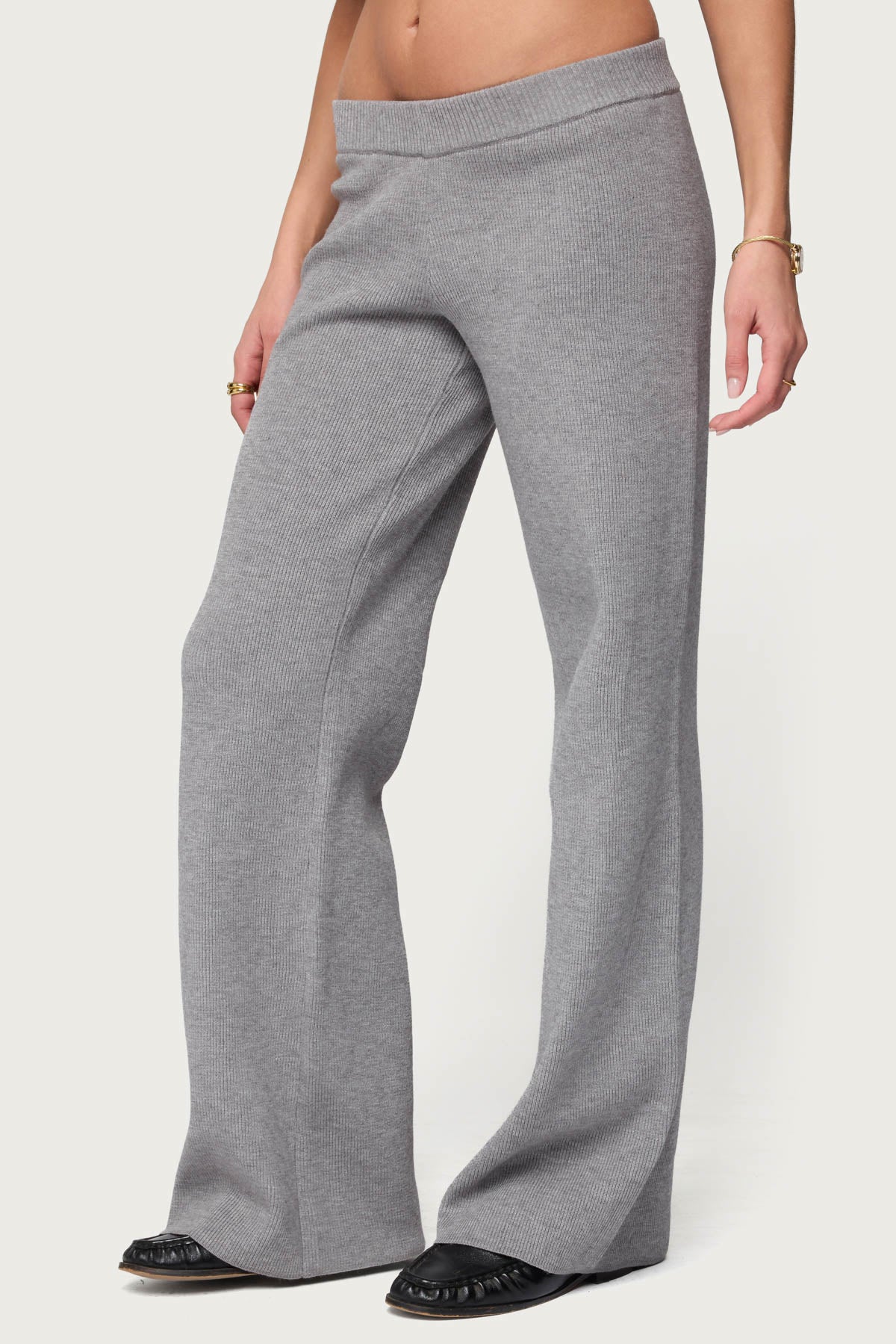 Lorie Wide Leg Knit Pants - GRAY-MELANGE