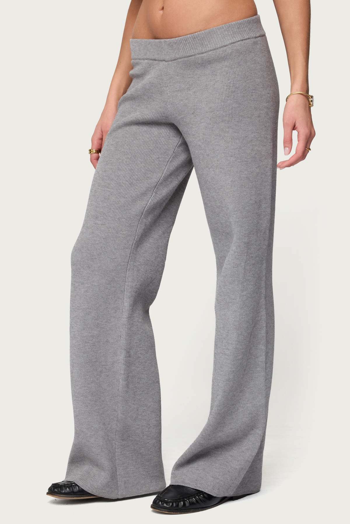 Lorie Wide Leg Knit Pants - GRAY-MELANGE
