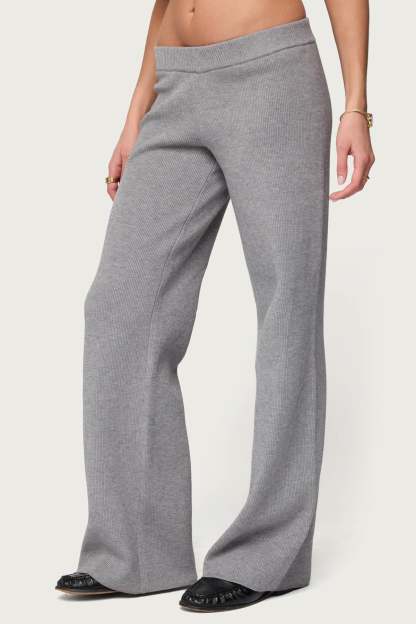 Lorie Wide Leg Knit Pants - GRAY-MELANGE