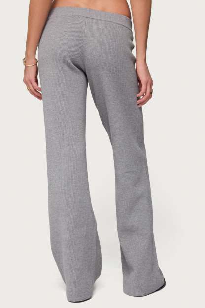 Lorie Wide Leg Knit Pants - GRAY-MELANGE