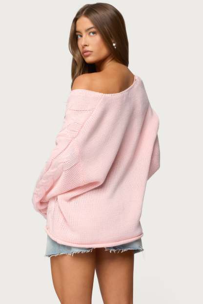 Inga Oversized Cable Knit Sweater - LIGHT PINK