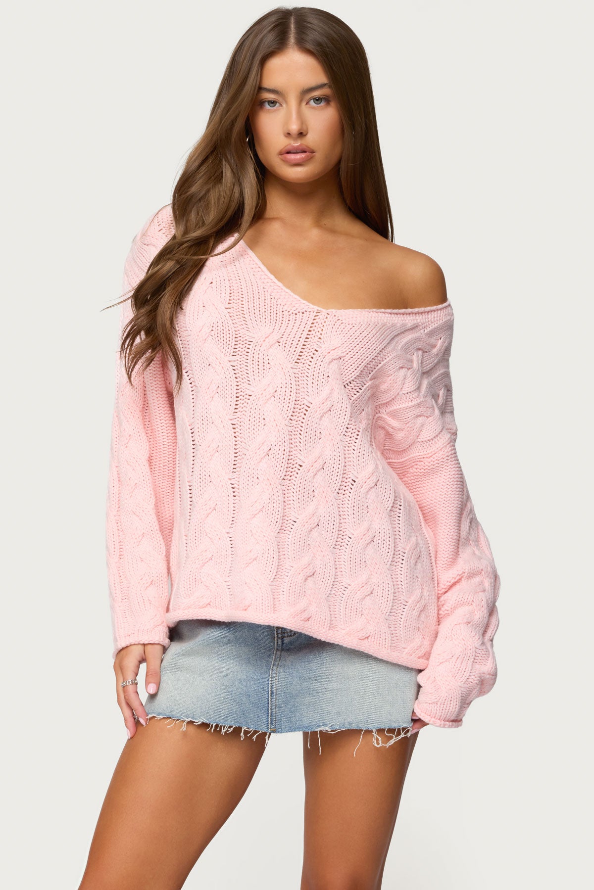 Inga Oversized Cable Knit Sweater - LIGHT PINK