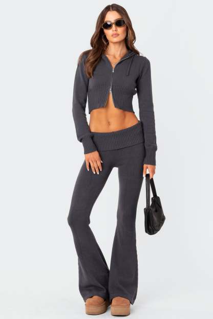 Desiree Knitted Low Rise Fold Over Pants - DARK BLUE