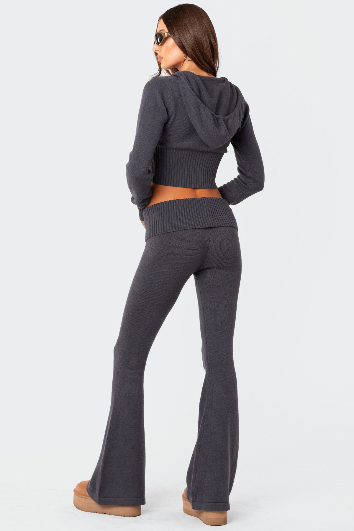 Desiree Knitted Low Rise Fold Over Pants - DARK BLUE
