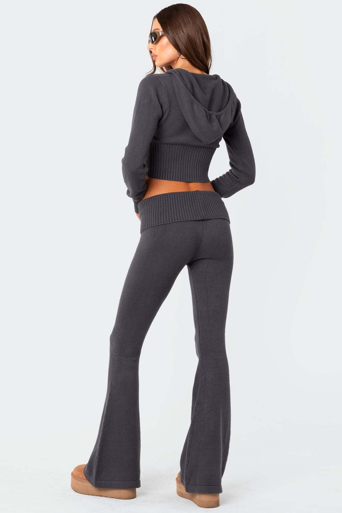 Desiree Knitted Low Rise Fold Over Pants - DARK BLUE