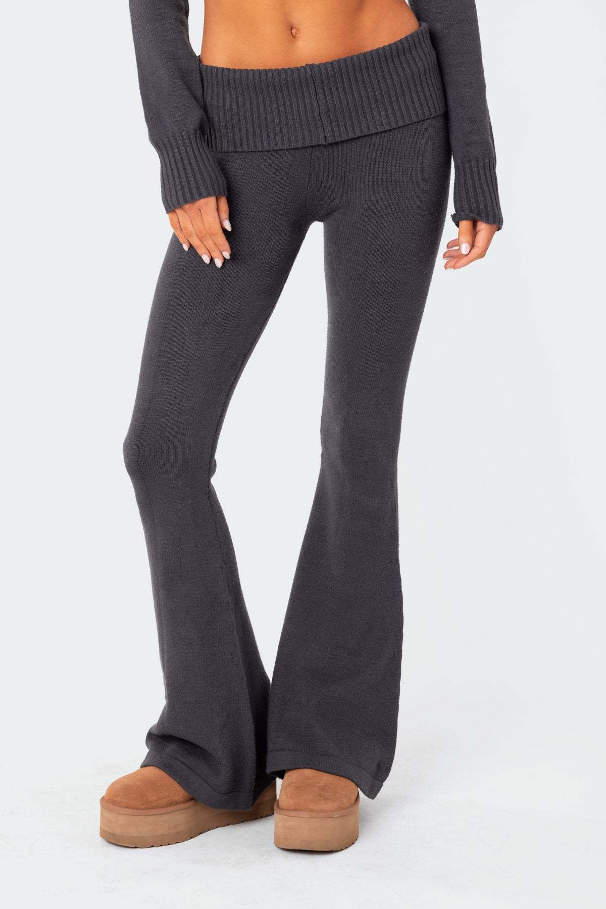 Desiree Knitted Low Rise Fold Over Pants - DARK BLUE