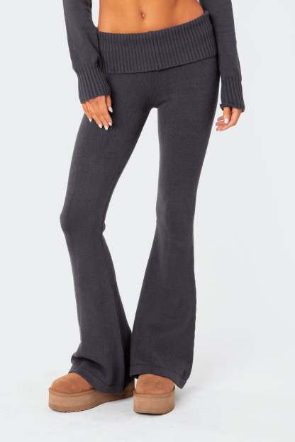 Desiree Knitted Low Rise Fold Over Pants - DARK BLUE