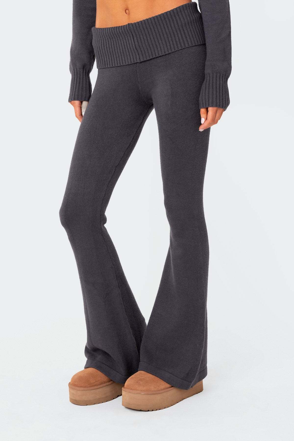 Desiree Knitted Low Rise Fold Over Pants - DARK BLUE