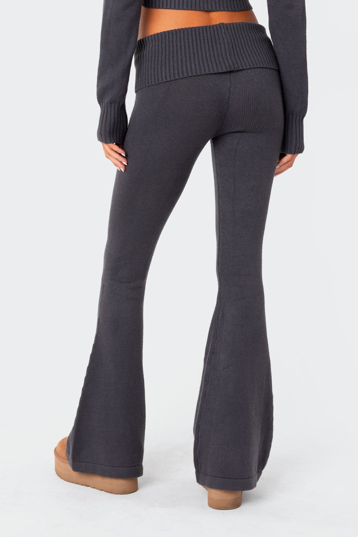 Desiree Knitted Low Rise Fold Over Pants - DARK BLUE