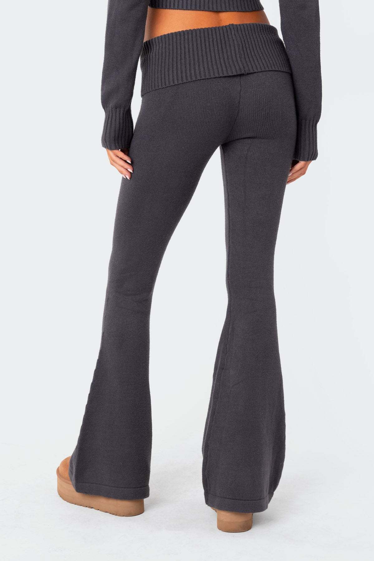 Desiree Knitted Low Rise Fold Over Pants - DARK BLUE