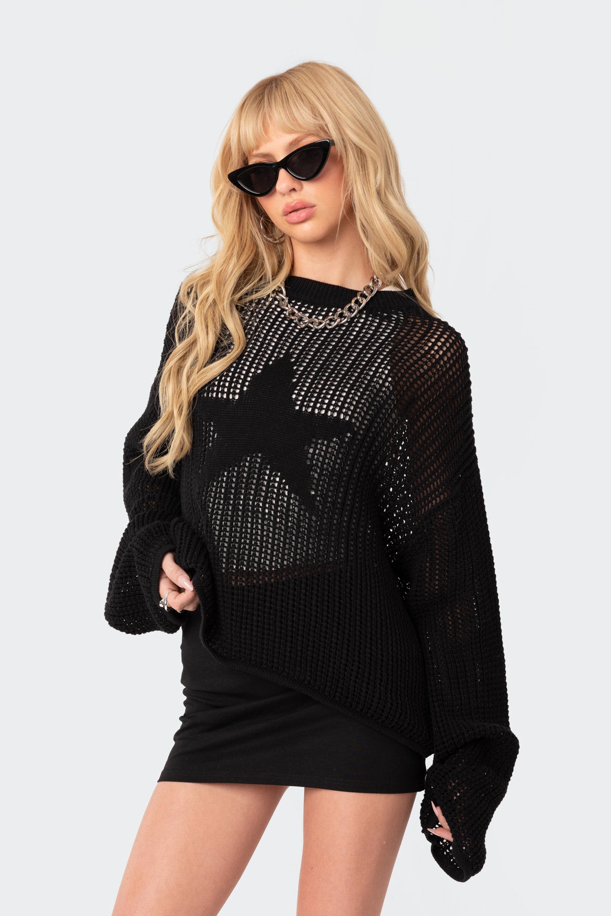 Seeing Stars Oversized Sweater - BLACK