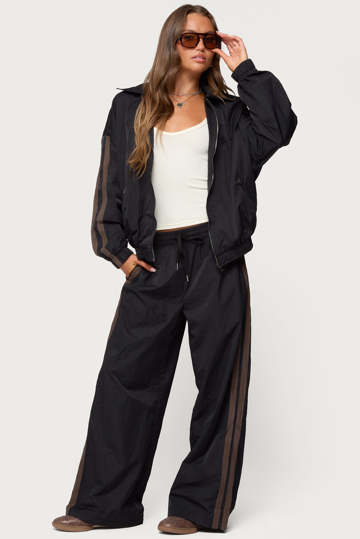 Kieran Stripey Nylon Track Pants - BLACK