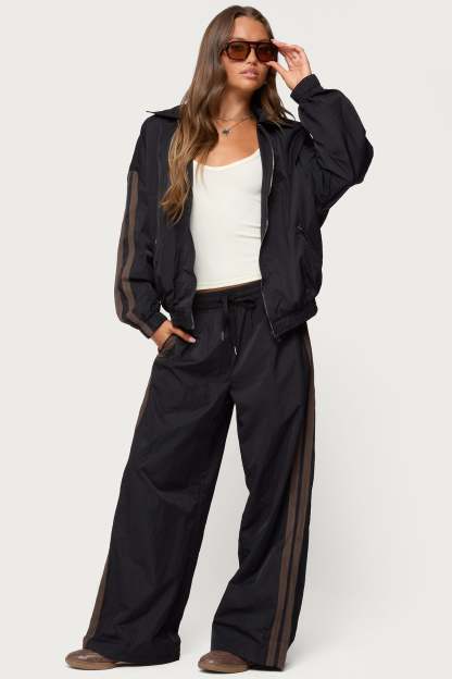 Kieran Stripey Nylon Track Pants - BLACK