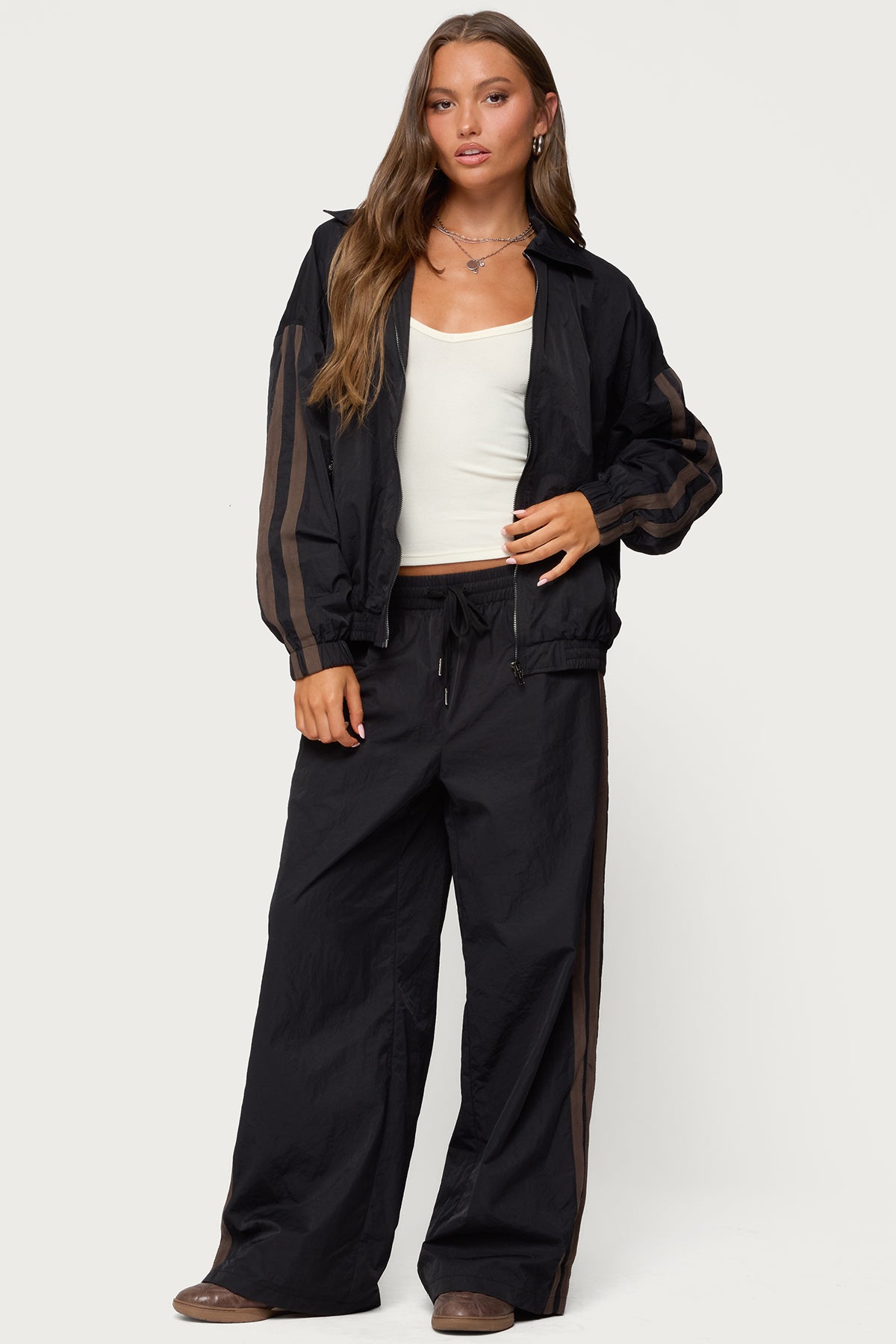 Kieran Stripey Nylon Track Pants - BLACK