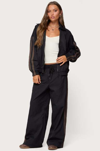 Kieran Stripey Nylon Track Pants - BLACK
