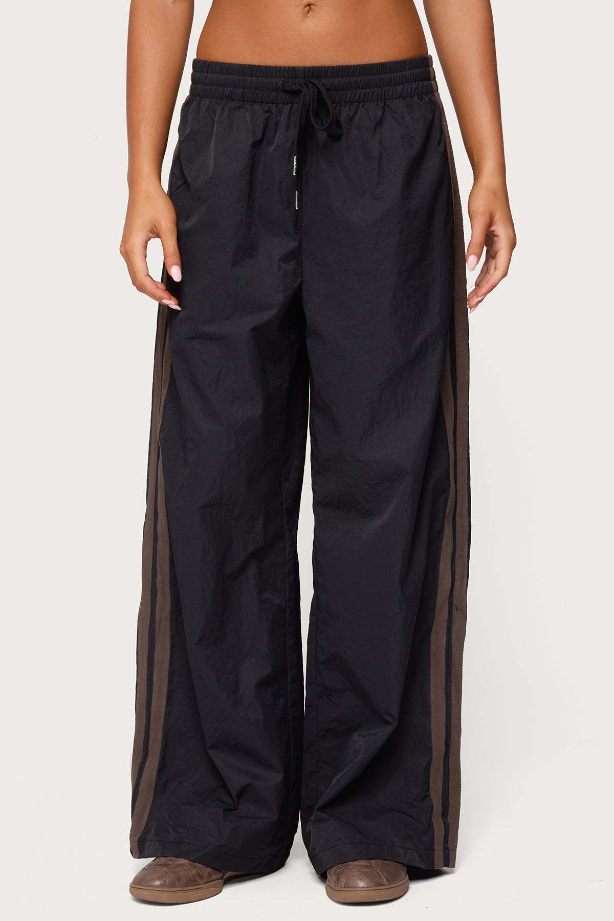 Kieran Stripey Nylon Track Pants - BLACK
