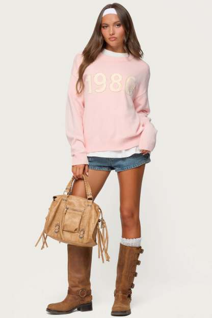1980 Oversized Sweater - LIGHT-PINK